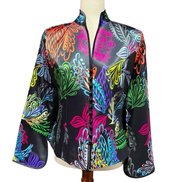 Vintage Y2K Asian Inspired Button Up Floral Jacket Size: Petite Med Dopamine - Picture 1 of 14